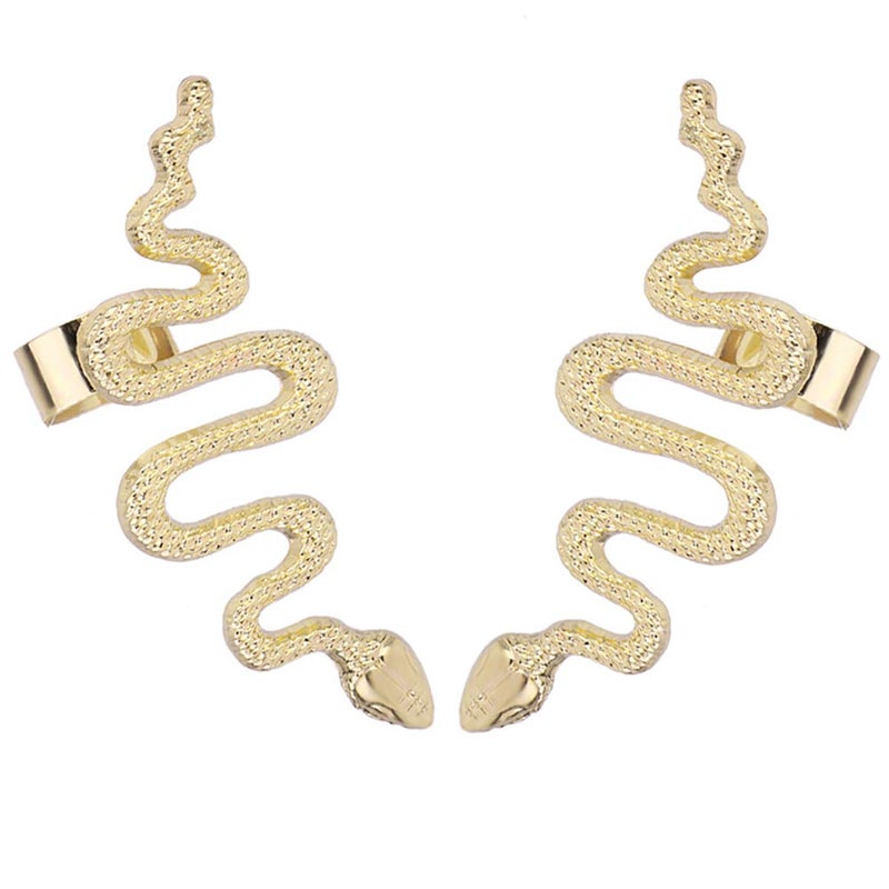 QIAN0813 1 Pair/Set Gold Tone Punk Winding Snake Serpent Post Stud Ear Cilp Climber Ear Cuff Earring Jewelry (Gold) - Image 1